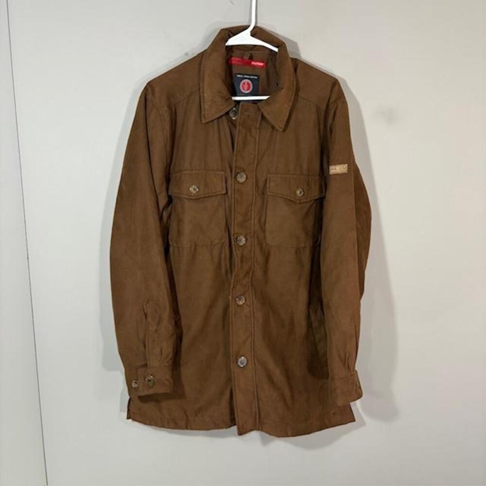 SCOTTeVEST TEC Jacket Mens Medium Brown Military Quilted Full Zip Pockets
